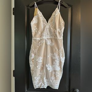 Tan and white sequin dress